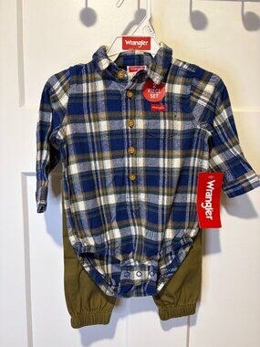 Wrangler Baby Boy Plaid Bodysuit Jogger Pants Set 3-6 Months NWT